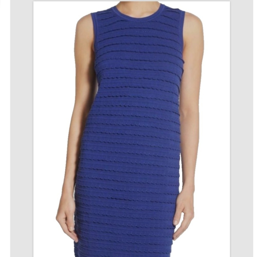 Nic+Zoe Women’s Bright Blue Crew-Neck Sleeveless Scalloped Sheath Dress L NWT